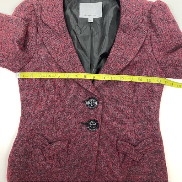 Classiques Entier Red & Black 3/4 Sleeve Tweed Blazer Size XS - Picture 11 of 13